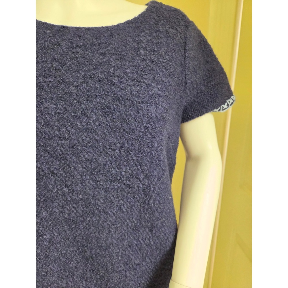 Sail to Sable Navy Blue Wool Blend Boucle Embroidered Shift Dress Size 8 - Picture 3 of 11